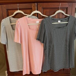 Set of 3 - Striped Women's Tops - Black, White, and Pink
